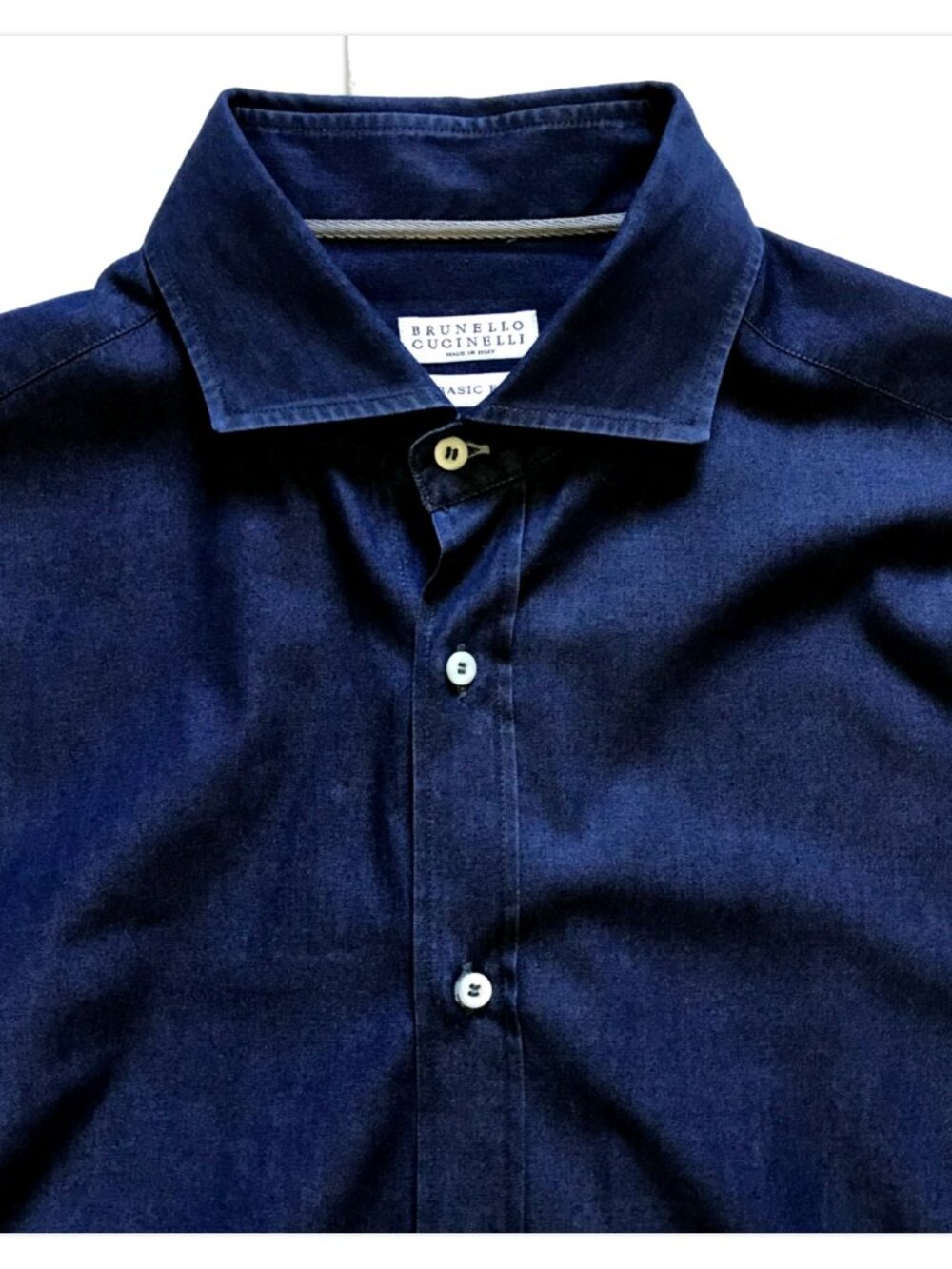 Brunello Cucinelli Denim Basic Fit Button Down Shirt Mens Large Navy Blue Cotton - Picture 6 of 11